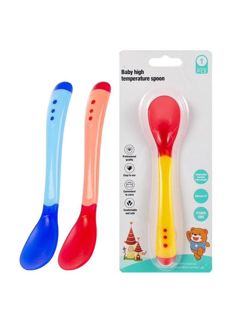 Set of 3 baby feeding training spoons with red，blue yellow baby temperature spoons - Image 1